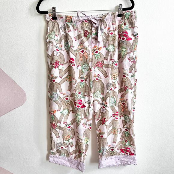 Nick & Nora Pajama Pants Short Sock Monkey Lounge Wear PJ‎ Bottoms Small - Picture 1 of 7